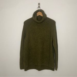 Madewell Mercer Turtleneck Sweater Womens L Large Green Chunky Coziest Yarn